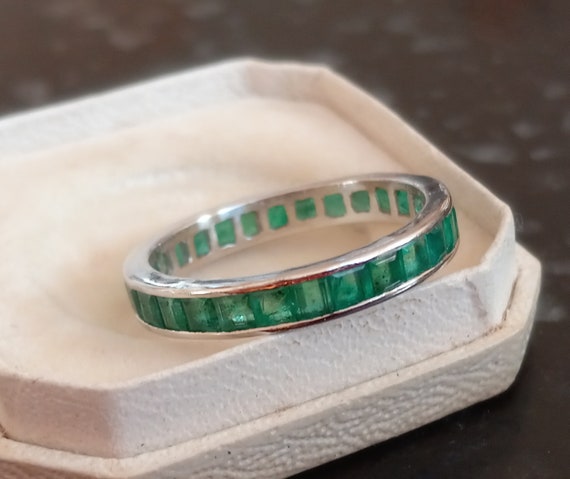 Old Emerald Cut Emerald Eternity Band in 18K Gold - image 2