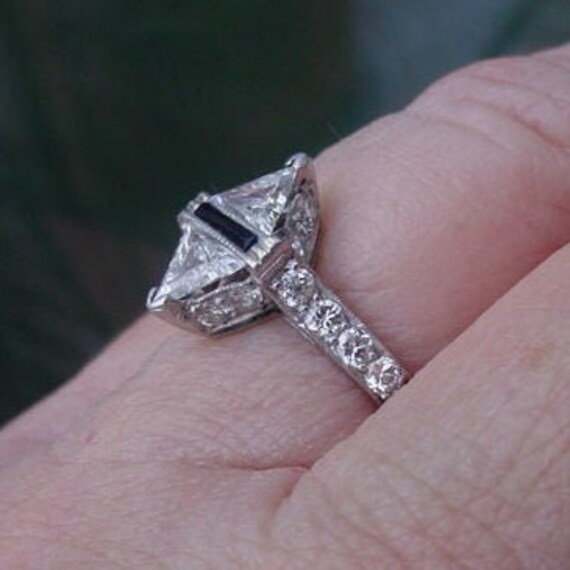 Art Deco Platinum Diamond Engagement Ring - image 2