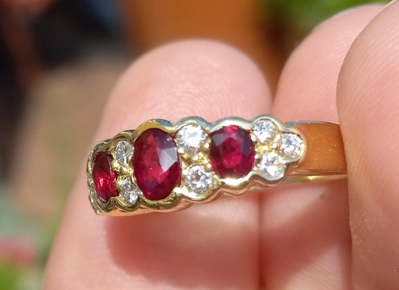 Spark Creations Three Stone Ruby Diamond Ring 18k… - image 8