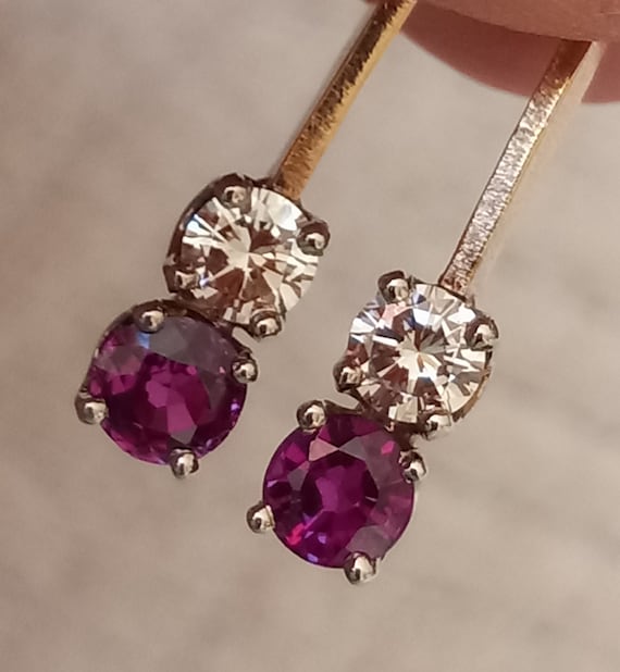 GIA No Heat Ruby and Diamond Dangle Earrings in 1… - image 3