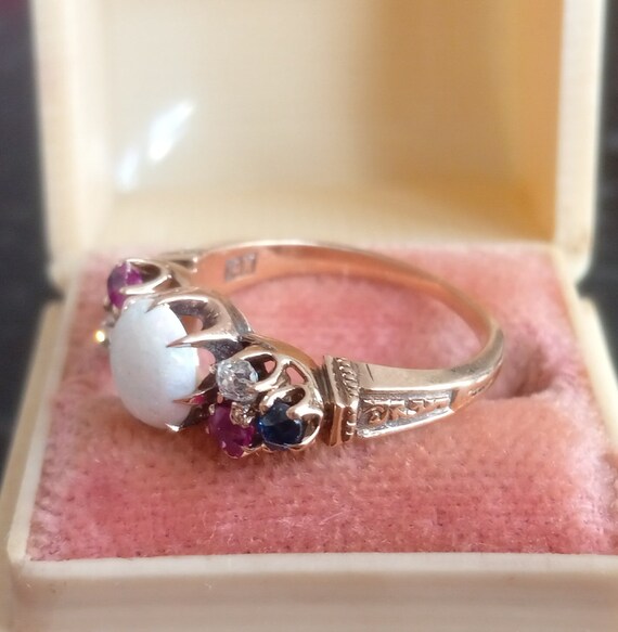 Antique Opal Ring with Diamonds Ruby & Sapphires - image 6