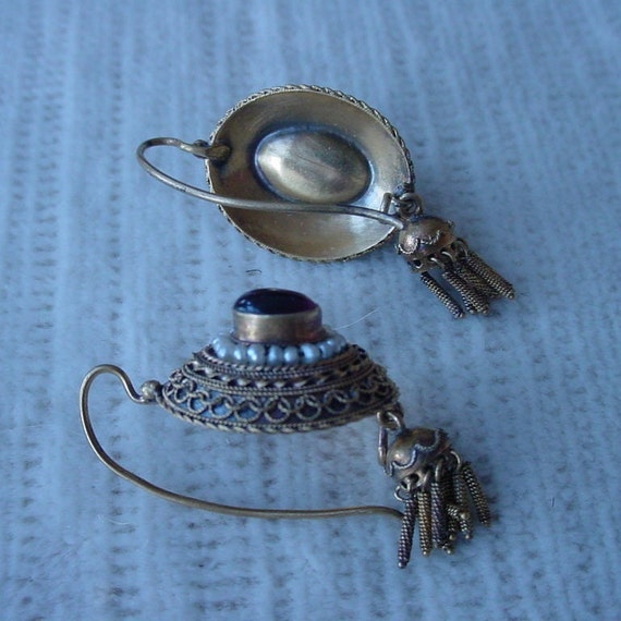 Antique Georgian 18K Gold Cannetille Garnet Pearl… - image 7