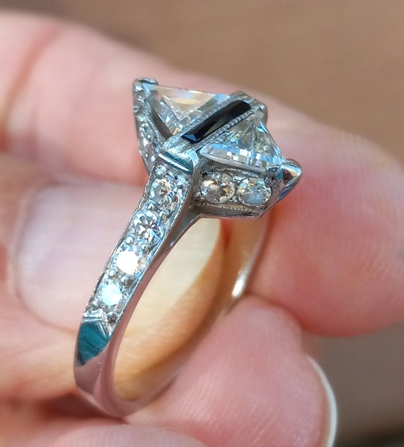 Art Deco Platinum Diamond Engagement Ring - image 3