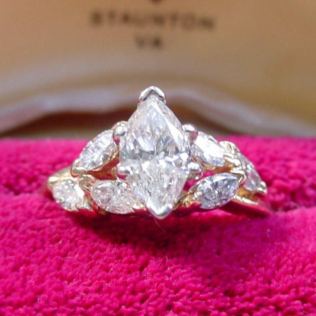 Vintage 1.67 Tw Marquise Diamond Engagement Ring in 14k Yellow Gold - Etsy
