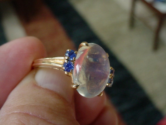 Vintage 1940's Large Blue Flash Ceylon Moonstone … - image 4