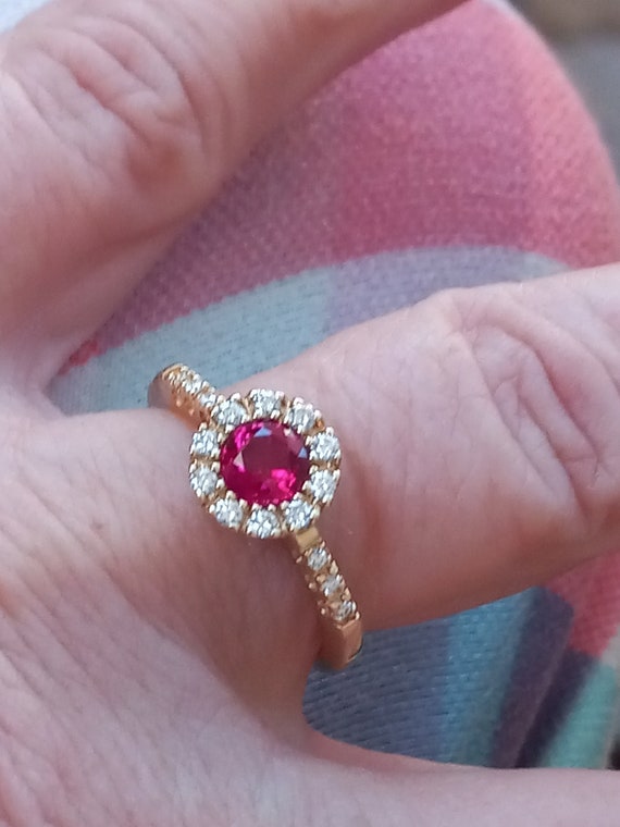 Spark GIA Burmese Ruby and Diamond Ring 18K Yello… - image 4