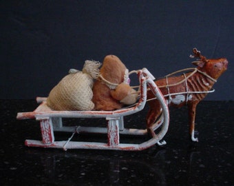 Antique Japan Santa in Sleigh With Reindeer Christmas Display