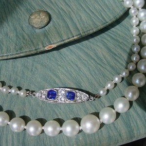 Antique Pearl Necklace with Sapphire Diamond Platinum Catch image 10