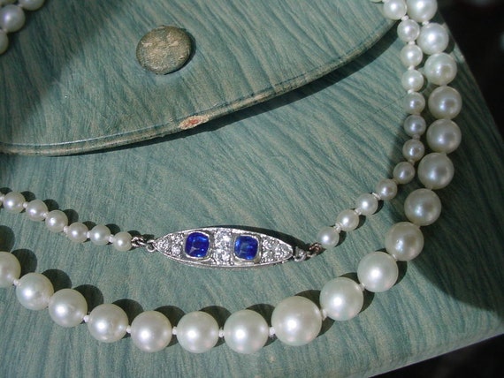 Antique Pearl Necklace with Sapphire Diamond Plat… - image 10