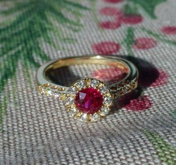 Spark GIA Burmese Ruby and Diamond Ring 18K Yello… - image 2
