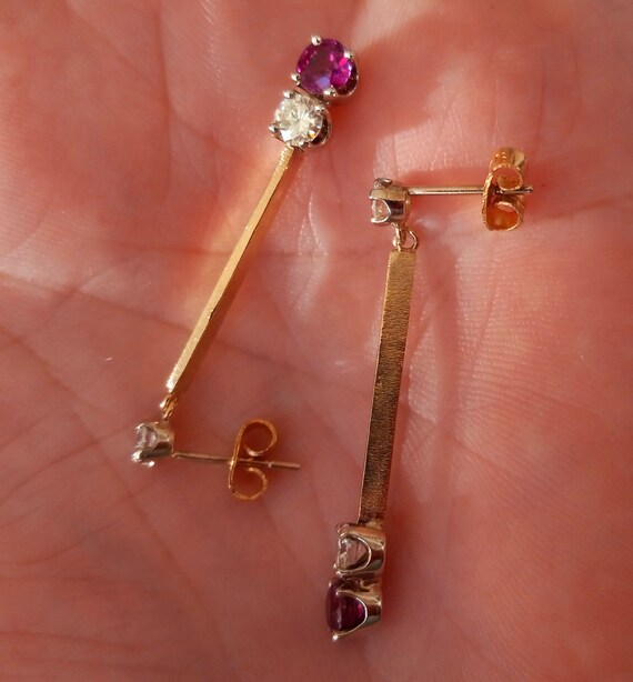 GIA No Heat Ruby and Diamond Dangle Earrings in 1… - image 7