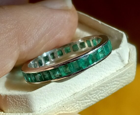 Old Emerald Cut Emerald Eternity Band in 18K Gold - image 3