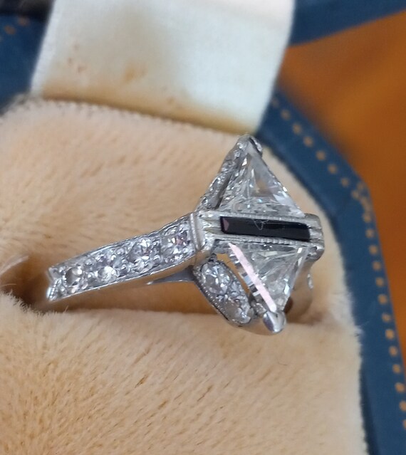 Art Deco Platinum Diamond Engagement Ring - image 4