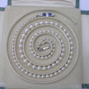 Antique Pearl Necklace with Sapphire Diamond Platinum Catch image 3