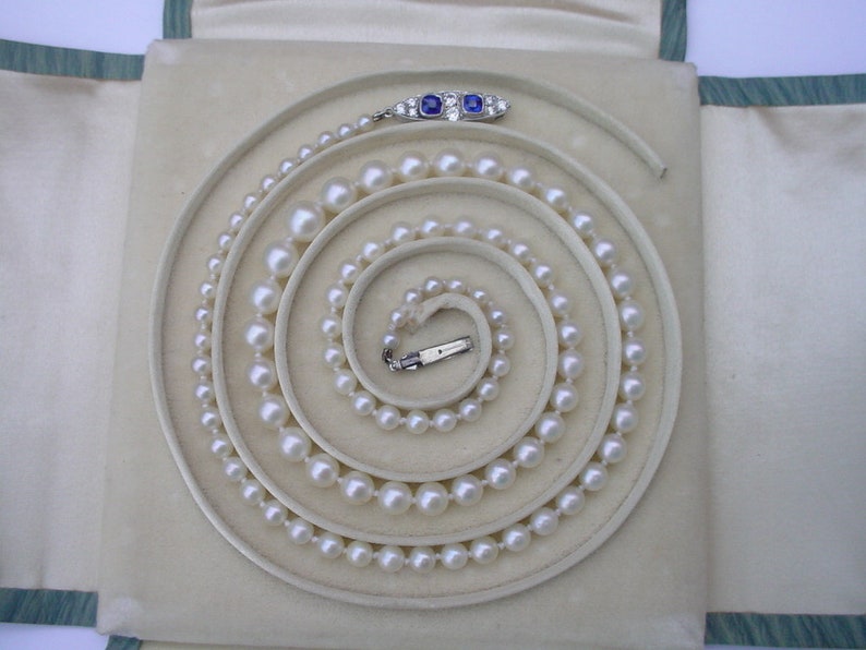 Antique Pearl Necklace with Sapphire Diamond Platinum Catch image 3