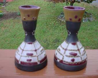 Vintage Danish Modern Art Pottery Candle Holders Signed Base