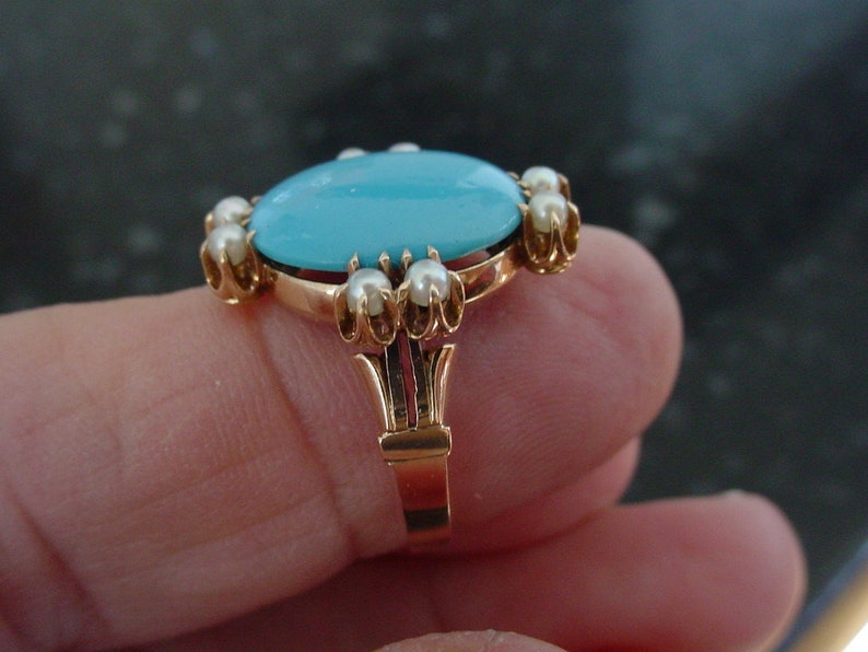 Victorian Persian Blue Turquoise Seed Pearl Ring in 14k Rose Etsy