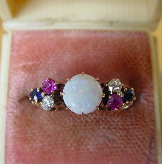 Antique Opal Ring with Diamonds Ruby & Sapphires - image 2