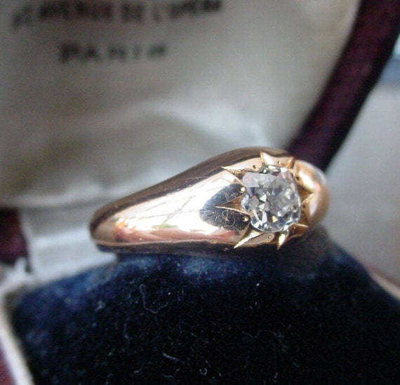 Antique Old Mine Cut Diamond Ring in 18K Yellow Go