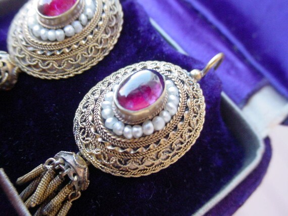 Antique Georgian 18K Gold Cannetille Garnet Pearl… - image 10