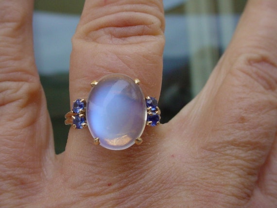 Vintage 1940's Large Blue Flash Ceylon Moonstone … - image 1