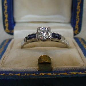 Art Deco .40 European Cut Diamond Sapphire Ring 14k Wendell & Co.