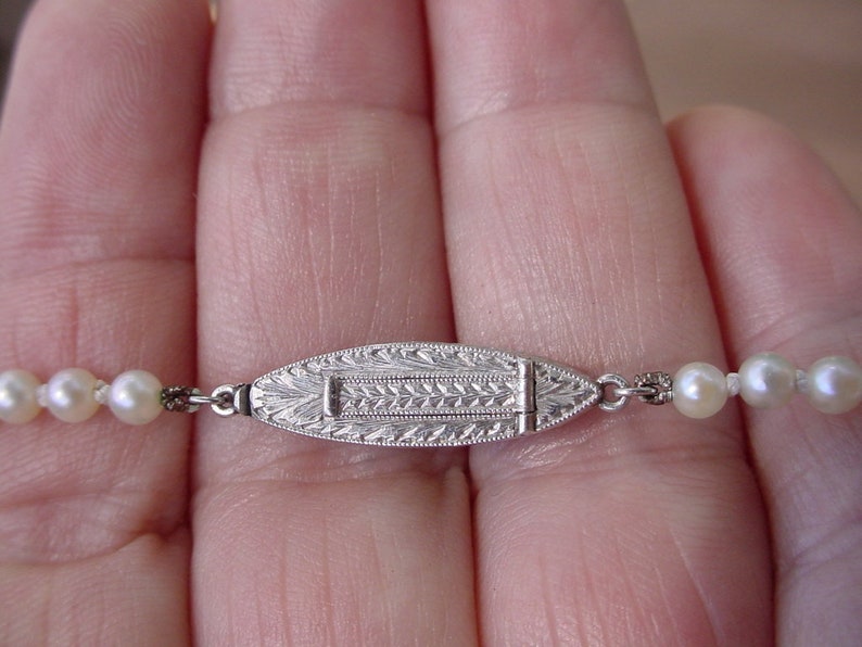 Antique Pearl Necklace with Sapphire Diamond Platinum Catch image 9