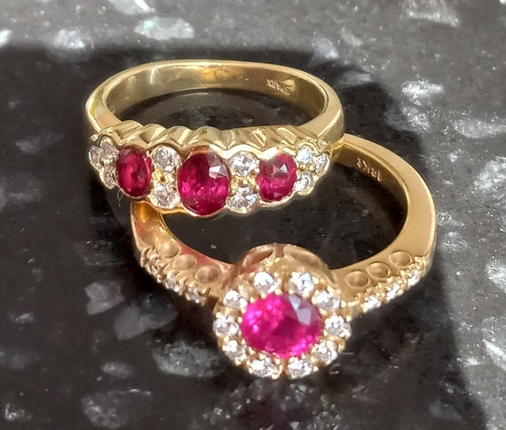 Spark Creations Three Stone Ruby Diamond Ring 18k… - image 9