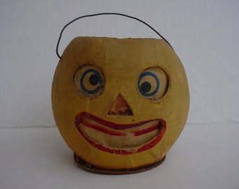 Antique JOL Pumpkin Lantern Plaster Over Cardboard Germany