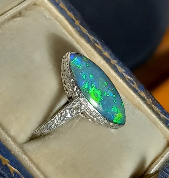 Platinum Black Crystal Opal Platinum Ring Antique 