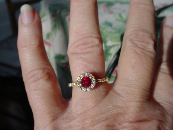 Spark GIA Burmese Ruby and Diamond Ring 18K Yello… - image 5