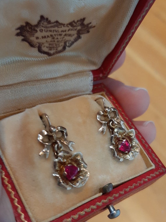 Antique Bow Flower Ruby Earrings Victorian 14k Ye… - image 2