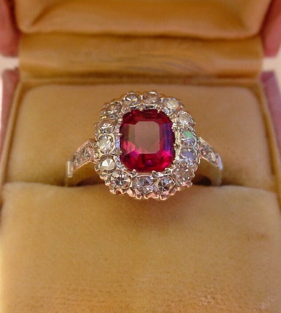 GIA No Heat Burmese Ruby in Emerald Cut Diamond Ri