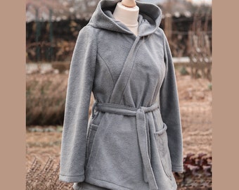 Cozy Greyish Blue Hooded Cardigan - Women's Winter Fashion