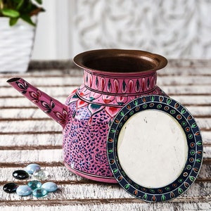 Hand Painted Copper Water Pitcher with Lid: Mughal Art, Ayurveda Health
