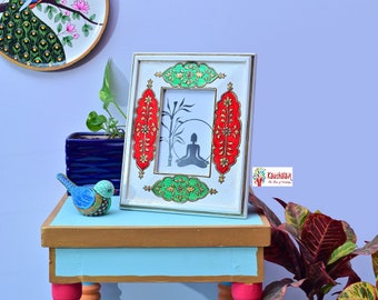 Hand Painted Photo Frame, Mango Wood Picture Frame, Indian Art Pattern, Mothers Day Gift