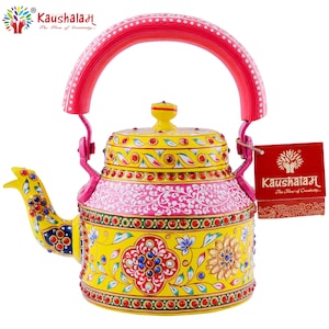 Kaushalam Hand painted tea kettle : Bright colorful with bling&#39;s, Festive Gift, Gift for Her, Christmas morning tea pot
