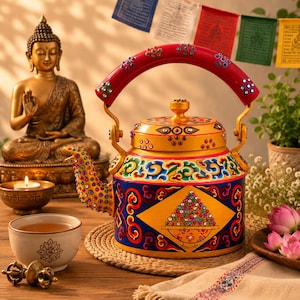 Handgeschilderde theepot: The Monk Kettle, Thangka Art