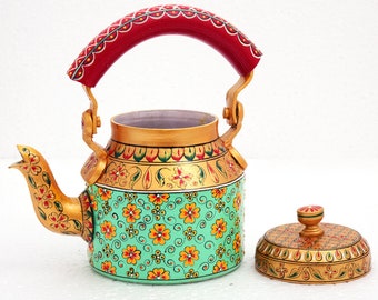 Kaushalam Hand painted Tea Pot : Turquoise floral, Housewarming gift, Graduation day gift for her