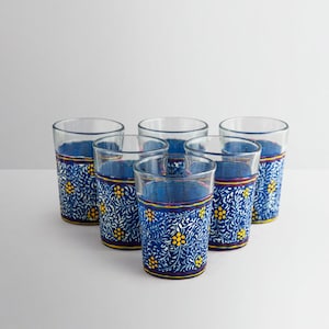 Hand Painted Tea Glasses: Set of 6 Cutting Chai Glasses, 4 oz Drinkware