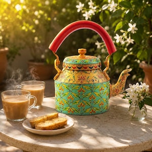 Handmålad tekanna: Mughal Art Kettle, indisk festgåva