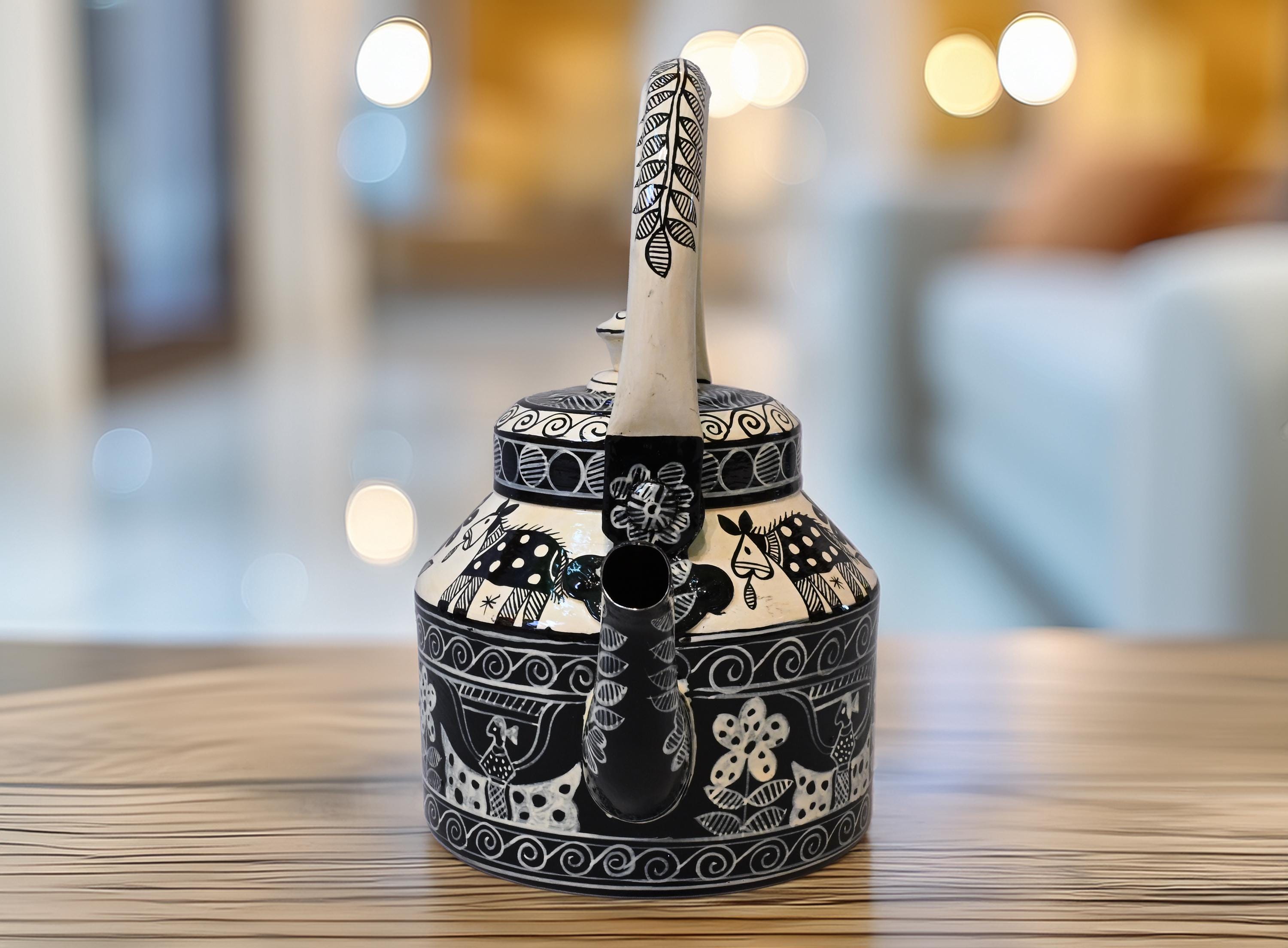 Hand Painted Arabic Dallah Coffee Pot & Tea Kettle – Black White