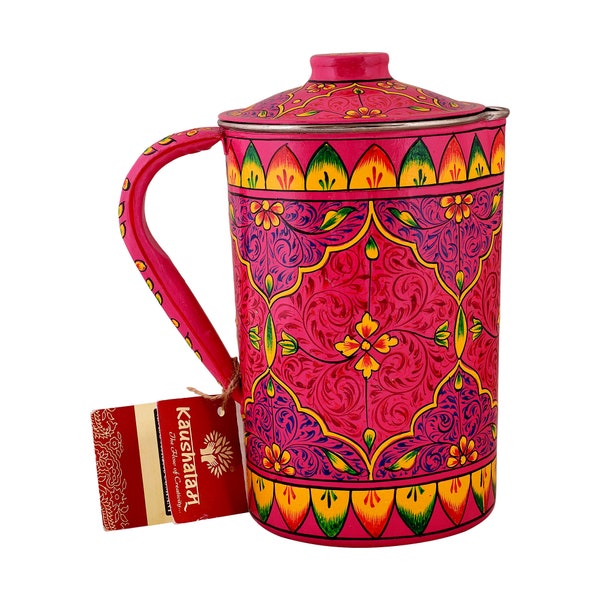 Handgeschilderde waterkan-roestvrijstalen kan / sapkruik / Fuchsia-kleurcadeau voor haar / housewarming-cadeau