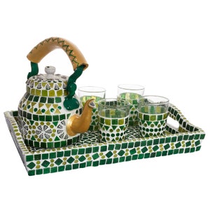 Kaushalam Hand Crafted Mosaic Tea set with Tray and 6 Tea Glasses : Festive Gift, Gift for Her, A prefect gift combo, Housewarming gift