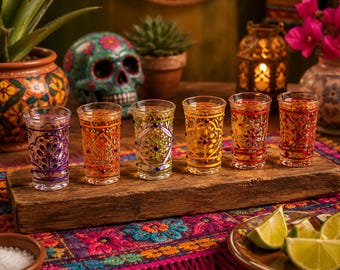 Hand Painted Shot Glasses Set | Indian Art Barware | Colorful Tequila Glass 30ml | Gift set