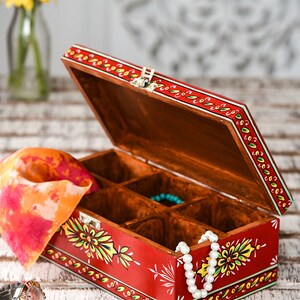 Hand Painted Rajasthani Keepsake Box - Jain Red Hand Painted Rajasthani Keepsake Box - Jain Red