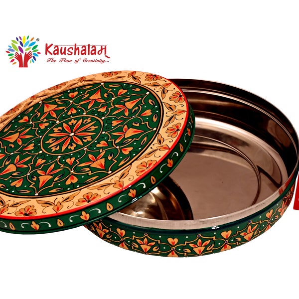 Hand Painted Steel Tortilla holder, Pita, Papad, Roti, Nan Bread container, Cookie Box, Home Made chocolate Gift Box