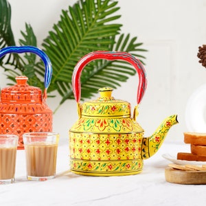 Handbemalter Teekessel, Induktionskessel, Edelstahl-Teekanne, traditioneller indischer Teekessel, Geschenk für Teeliebhaber, Weihnachtsdekor