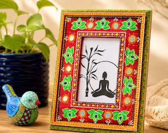 Hand Painted Wooden Photo Frame: Petrykivka Floral Art (4x6