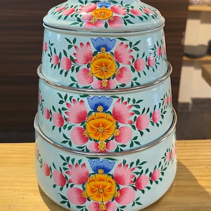 Kaushalam Hand Painted 3 Tier Lunch Box, Indian Dabba, Stainless Steel Eco-Box, 3 Food Containers Tiffin, Food Grade Containers image 3